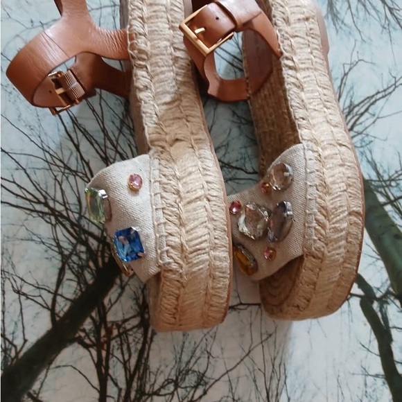 Tory Burch Jeweled Espadrille Platform Sandals — Tan & Natural - Picture 7 of 7